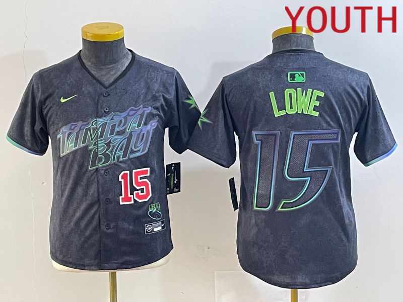 Youth Tampa Bay Rays #15 Lowe Black City Edition Nike 2024 MLB Jersey style 2->youth mlb jersey->Youth Jersey